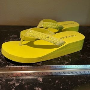 Colin Stuart Foam Yellow Wedge Sandals, Flip Flops